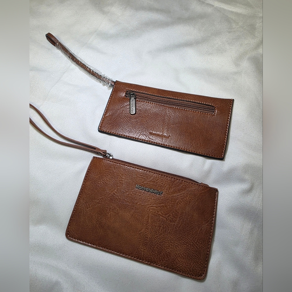 2 Montana West Pieces- Faux Leather Wristlets NWOT Brown
